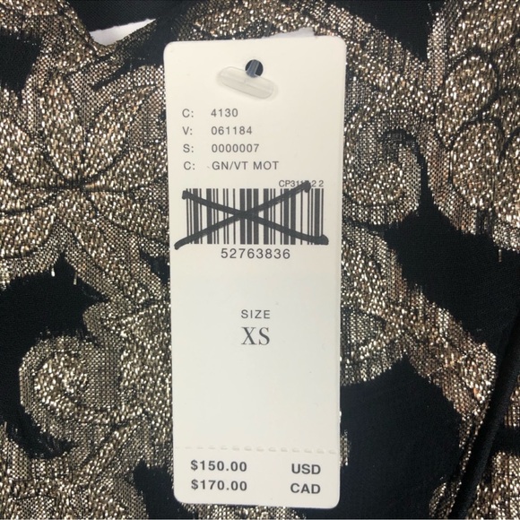 Anthropologie Black Metallic Dress Gold Foil Embroidery and Long Sleeves XS NWT - Picture 7 of 7